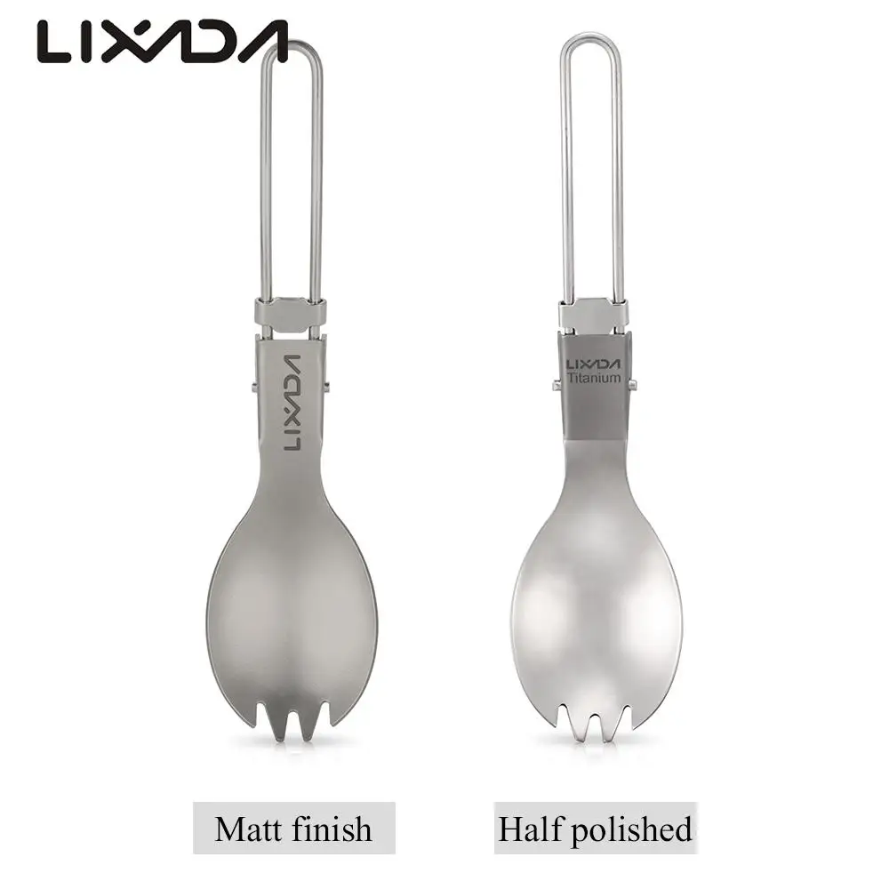 

Lixada Titanium Folding Spork Lightweight Half Polished Outdoor Dinner Fork Spoon Flatware for Travel Camping Backpacking Picnic