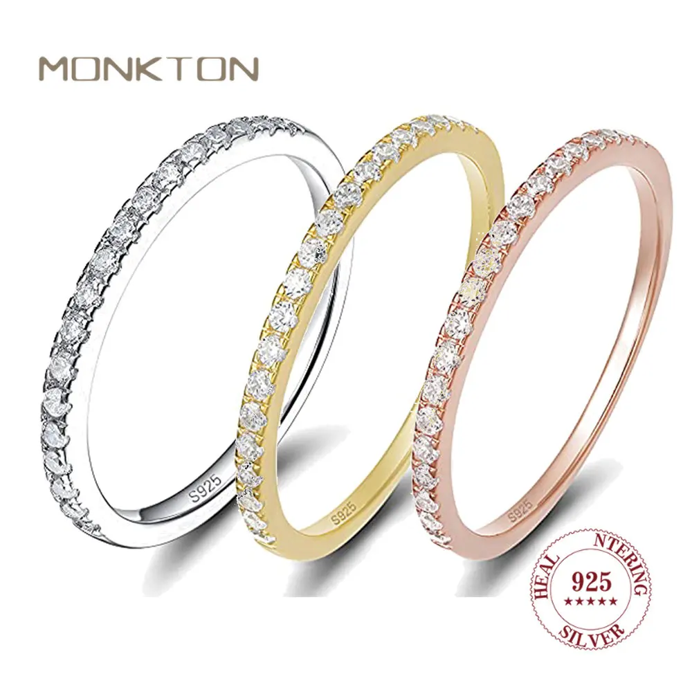 

Monkton 925 Sterling Silver Rings for Women Luxury Zircon Inlaid 2mm Wedding Band Engagement Ring Fine Jewelry Gift New 2023