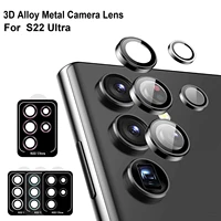 2pcs 3d aluminum alloy metal camera lens tempered glass screen protector for samsung s22 ultra rear camera ring case