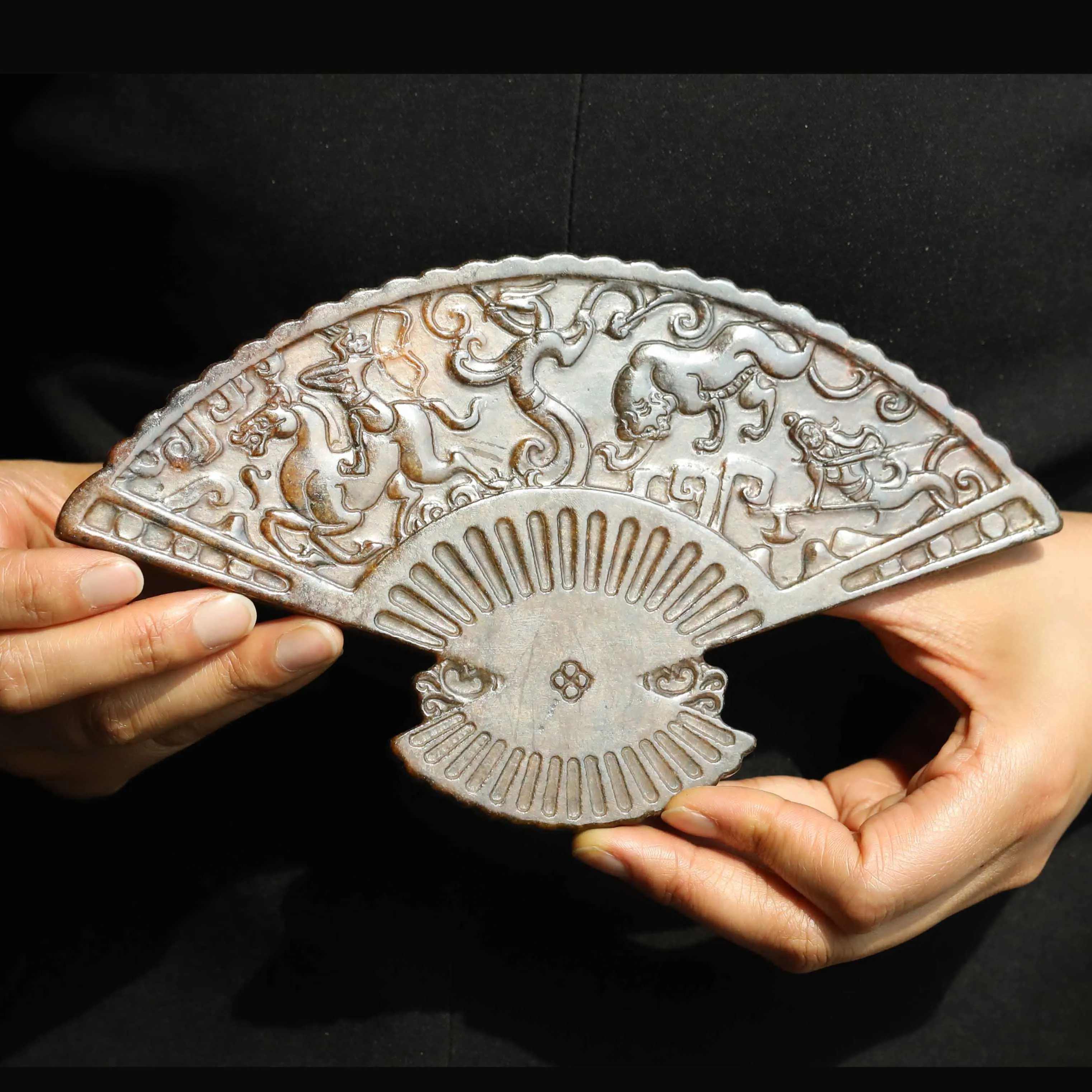 

Старинная статуя из натурального нефрита hetian ручной работы, статуя лошади и мужчины, фанатская пластина bi #34