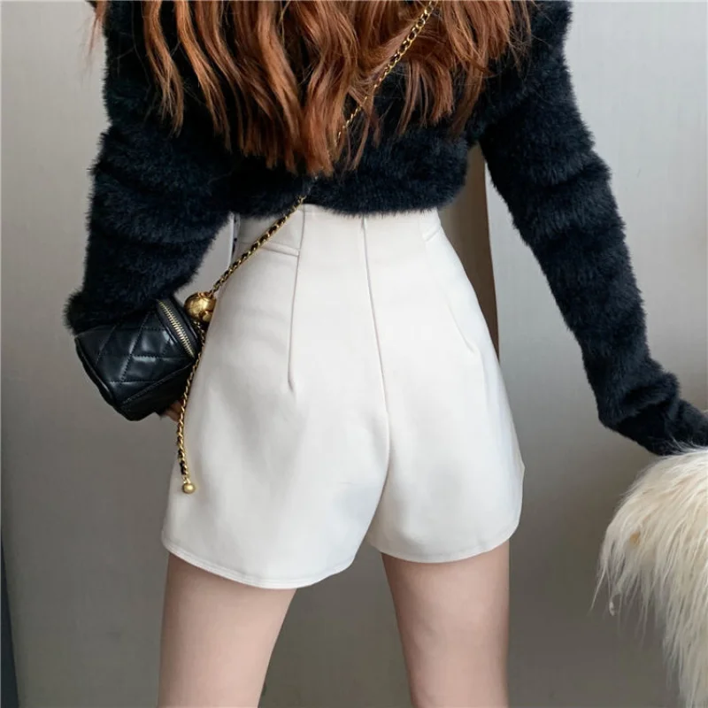 

2023 Shorts Women Korean Style Buttons Students Fashion Summer High Waist Wide Leg Shorts All-match Casual Elegant Ladies Vintag