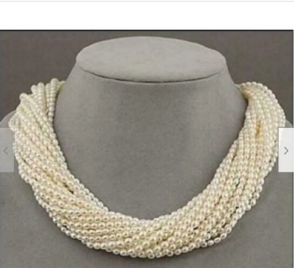

10 Strands AAA Very Beautiful Akoya White Pearl Twisted Necklace 18 inch 925S