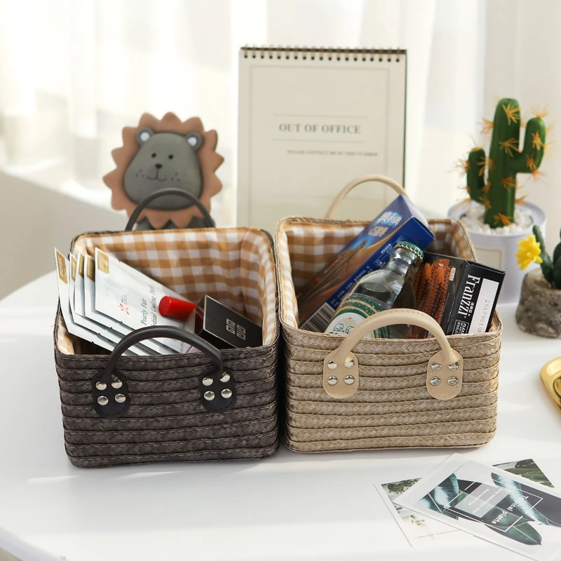 

Handmade Simple woven storage basket with handle foldable storage basket household sundries storage basket toy snack organizer