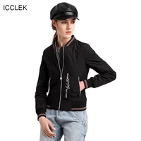 icclek new fashion embroidered flight suit spring and autumn cotton jacket female pilot jacket stand collar solid womens wear