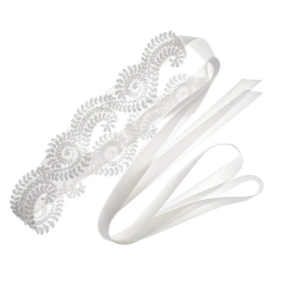 1 Pc Lace Wedding Belt Wedding Dress Ribbon Decor Wedding Sash (White)