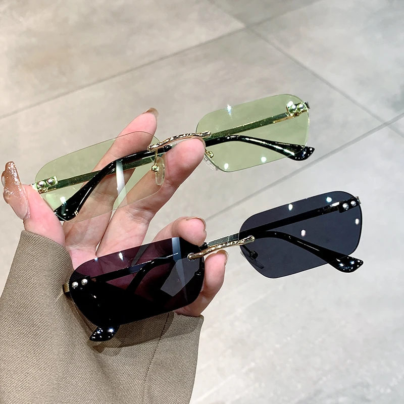 

New Rimless Colorful Rectangle Sunglasses Personalized Hip-hop Male Female Eyewear Trendy Fashion Brand Designer UV400 Shades