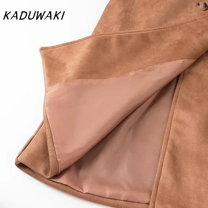 KADUWAKI повседневный твидовый плащ с лацканами и длинными рукавами осенние