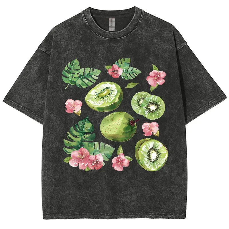 Футболка оверсайз с коротким рукавом и принтом фруктов киви