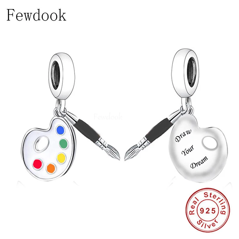 

Fit Original Charm Bracelet 925 Sterling Silver Artist Brush Paint Tray Draw Your Dream Bead For Making Women Berloque 2022 New