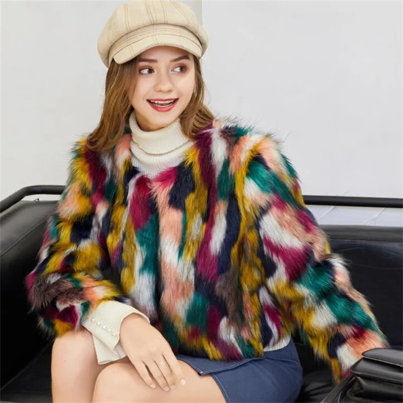 Autumn winter Colorful camouflage faux mink leather jacket womens short fur leather coat women jackets jaqueta de couro fashion