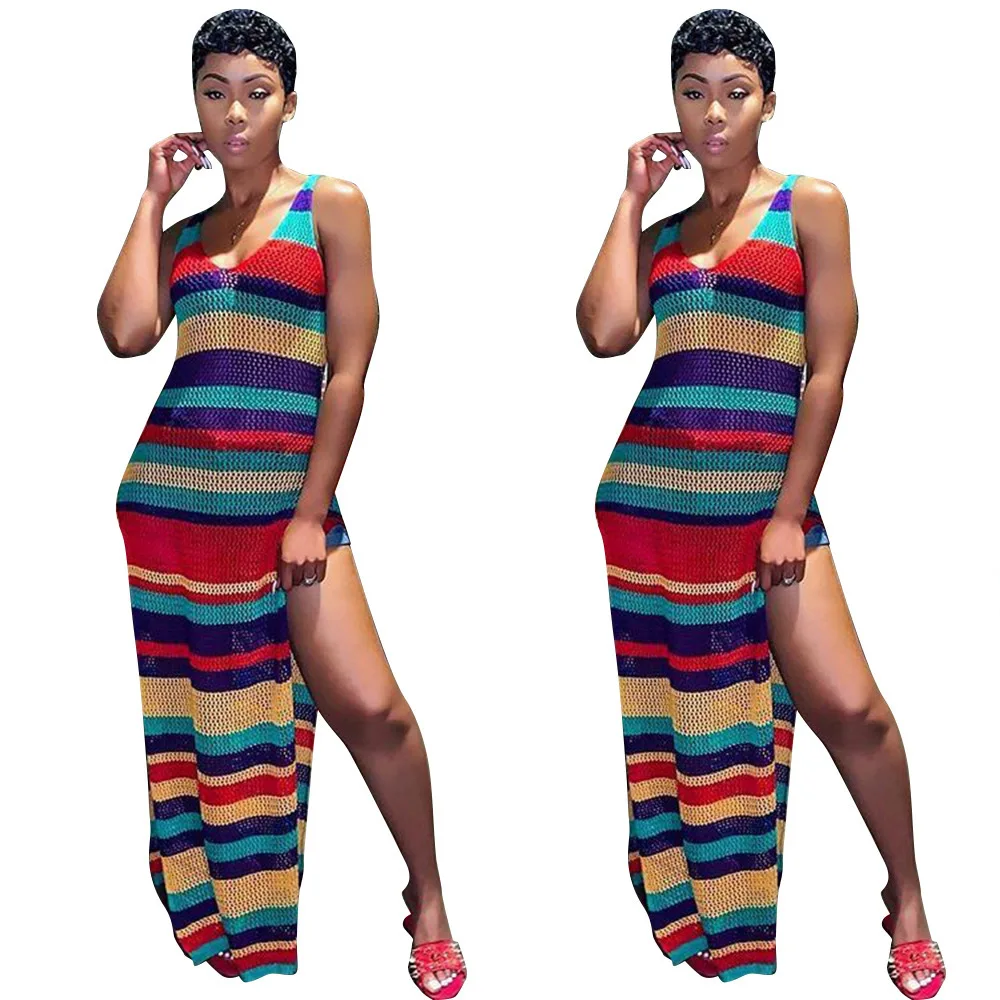 

Chocomist Dresses Beachstyle Striped Women Maxi Dress