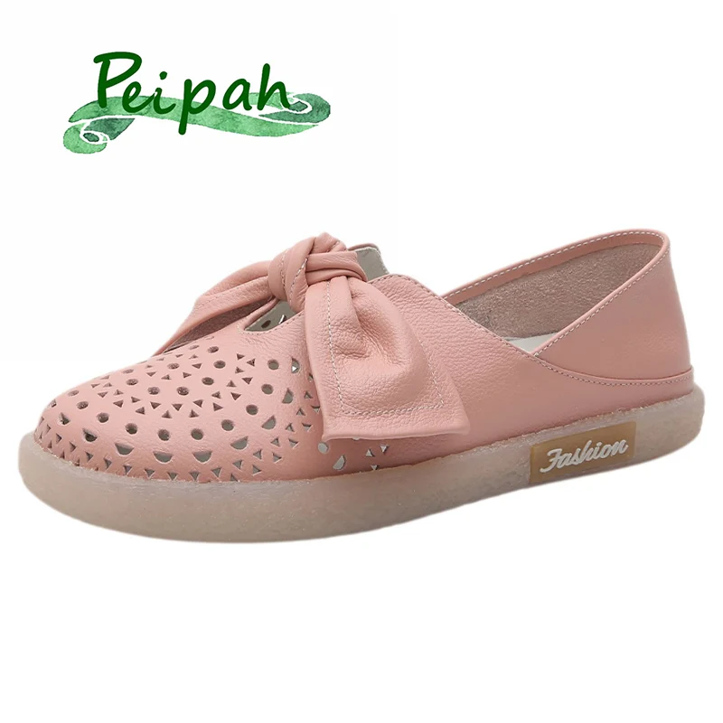 

PEIPAH Spring/Autumn Genuine Leather Women Shoes Shallow Casual Woman Ballet Flats Cute Slip On Female Butterfly-knot Flat Shoes