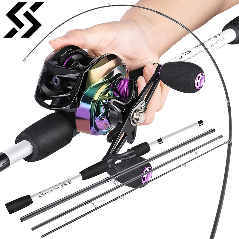 

Sougayilang Fishing Rod Reel Combo Portable 4 Section Lure Fishing Rod and 7.2:1 Gear Ratio Ultra Light Weight Baitcasting Reel