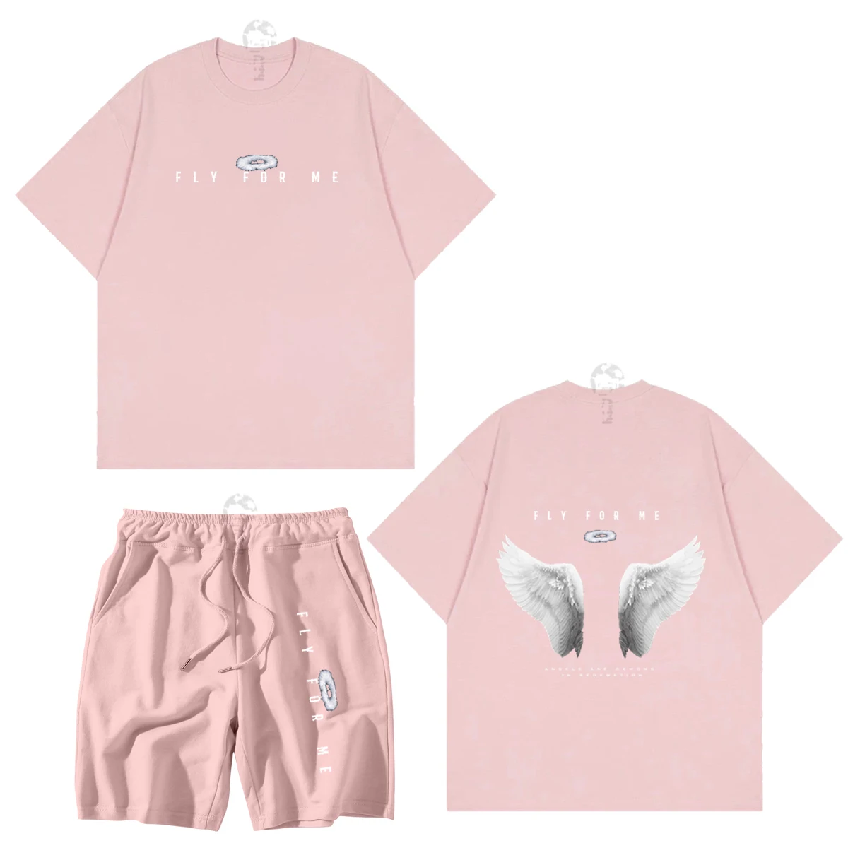 Angel Wings Personalized Print 2023 Summer Sell Like Hot Cakes Men's Sports Cotton Tshirt Suit New Street Fashion Two-Piece Suit