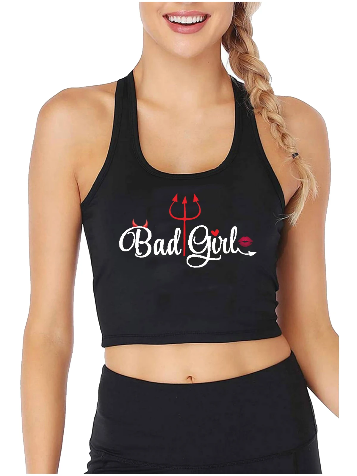 

Bad Girl Devil Harajuku Print Naughty Tank Tops Women's Funny Flirtatious Style Crop Top Hottie Cotton Comfortable Camisole