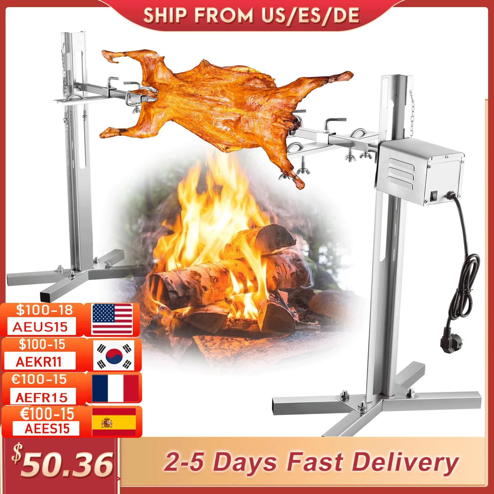 

BBQ Grill Roaster Electric Motor Goat Pig Chicken BBQ Spit Rotisserie Outdoor Barbecue Accessories SP-S40 Stainless Steel