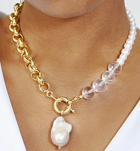 

HABITOO New Baroque Pearl Pendant Necklace 14K Filled Gold Chain Necklace Jewelry Chains Necklace for Woman Choker Chain