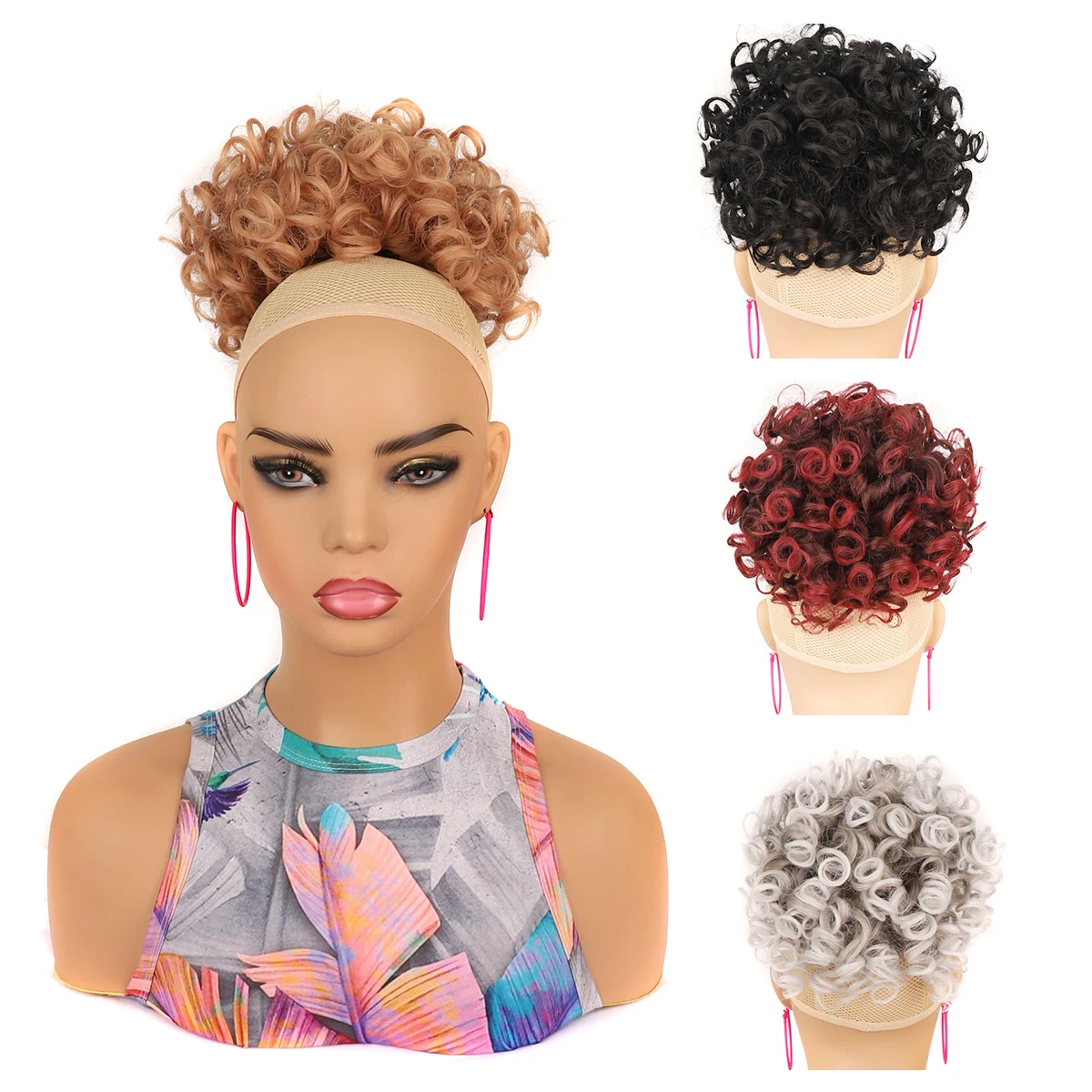 Jeedou African Curly Hair Bun Chignon Scrunchie Wrap Women's Synthetic Hair Ponytail Accessories Black Brown Grey Color