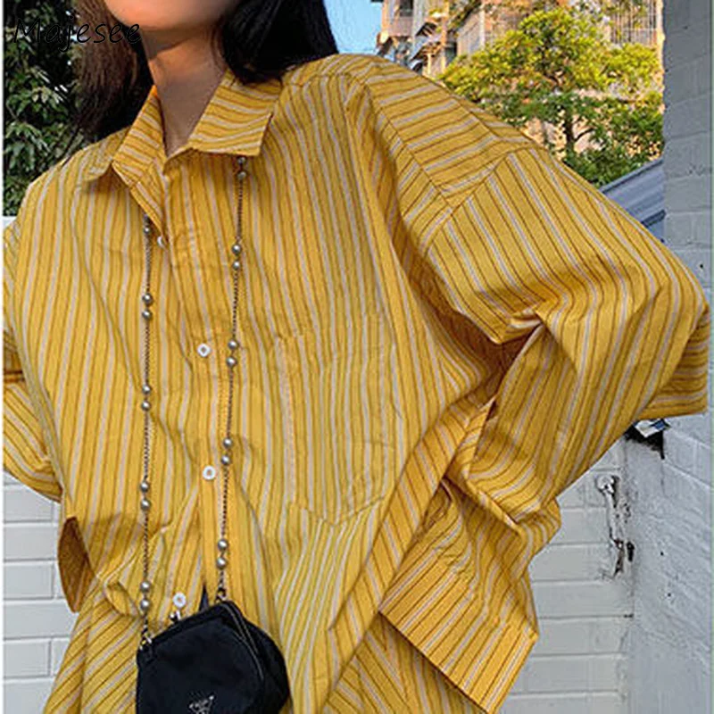 

Shirts Women Striped Pockets Leisure Basic All-match Street Wear Cool Chic College Young Ladies Spring New Hot Sale Ulzzang Ins