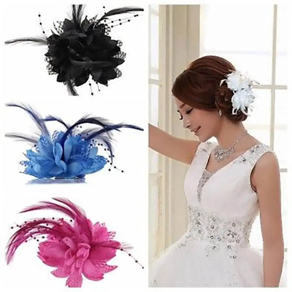 

Fashion Flower Feather Bead Corsage Hairband Pin Wedding Headwear Decor Gift Brida Barrettes Hair Accessories Jewelry Headdress