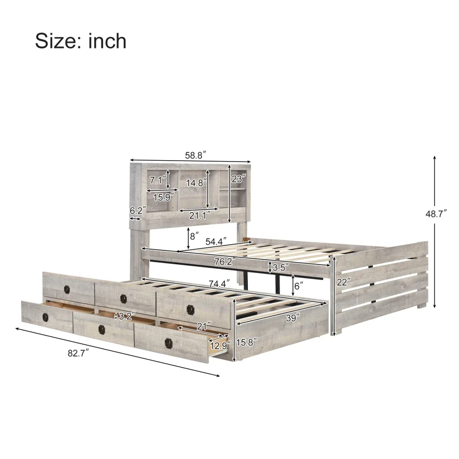 Полноразмерный книжный шкаф в фермерском стиле кровать капитана с тремя ящиками