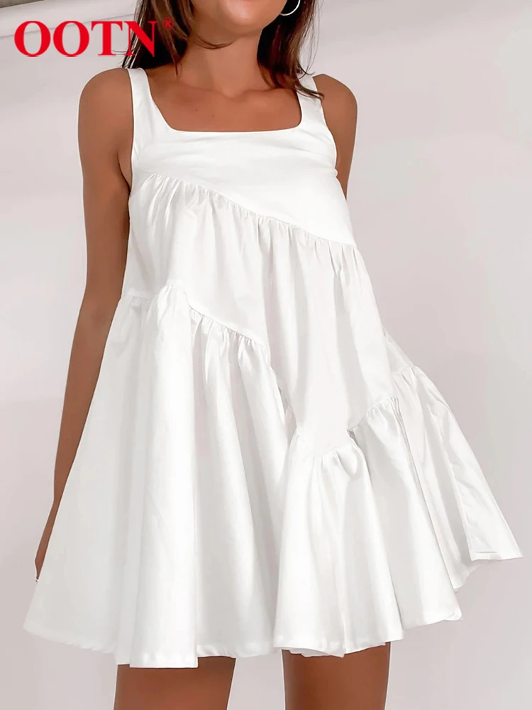 

OOTN Летнее мини-Кукольное платье, милое ТРАПЕЦИЕВИДНОЕ белое платье на бретелях с квадратным вырезом, женское свободное повседневное белое ...