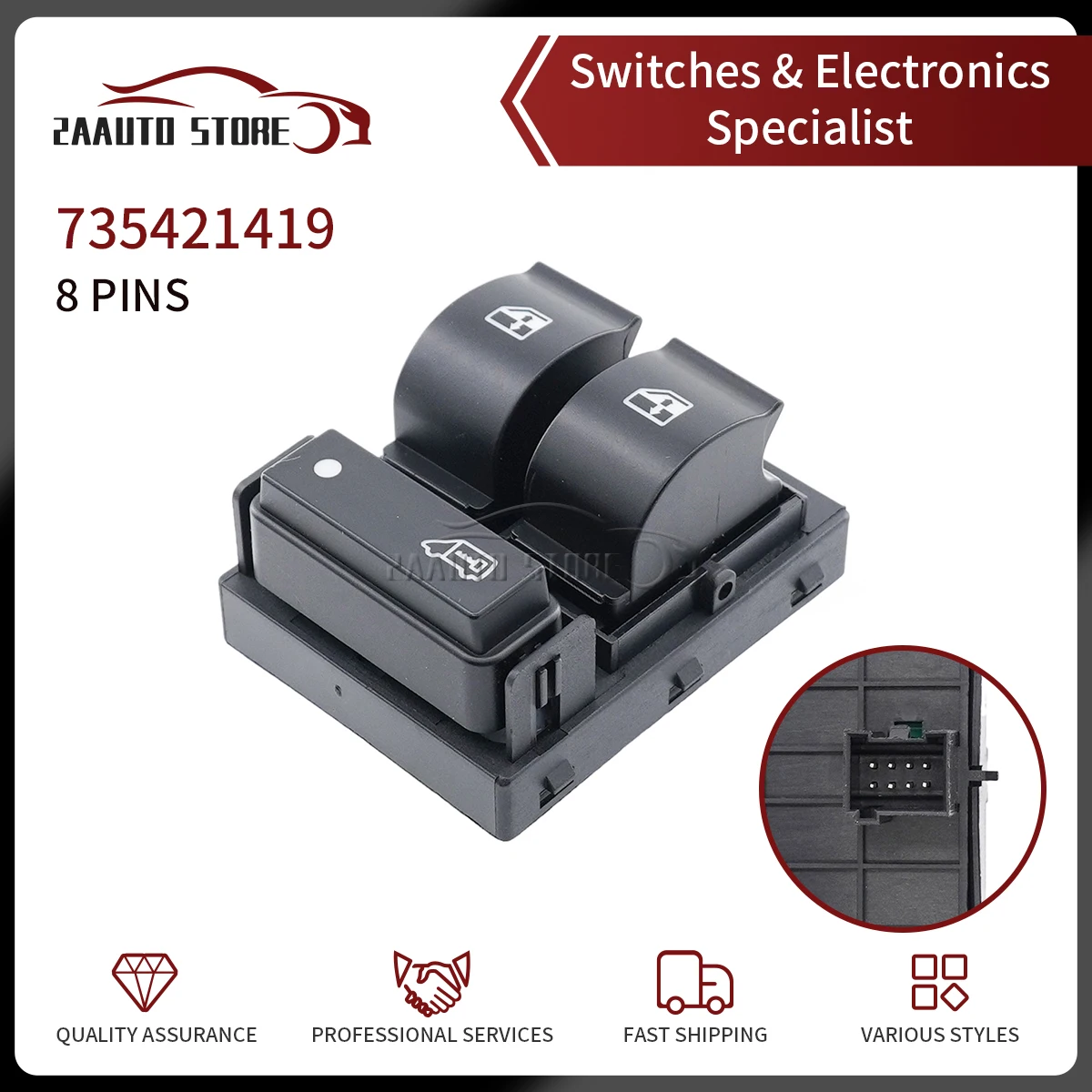 Кнопка переключения стеклоподъемника для Fiat Ducato Citroen Jumper II Peugeot боксер II 6554XP 6554.XP черная Базовая мощность 735421419 735421