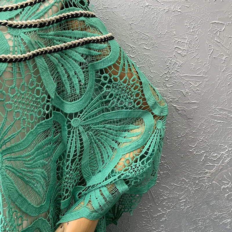 Women's Robe Loose Fitting Green Long Skirt Careful Machine Embroiled Place Examination Commanding Plus Size Long Women's Dress
