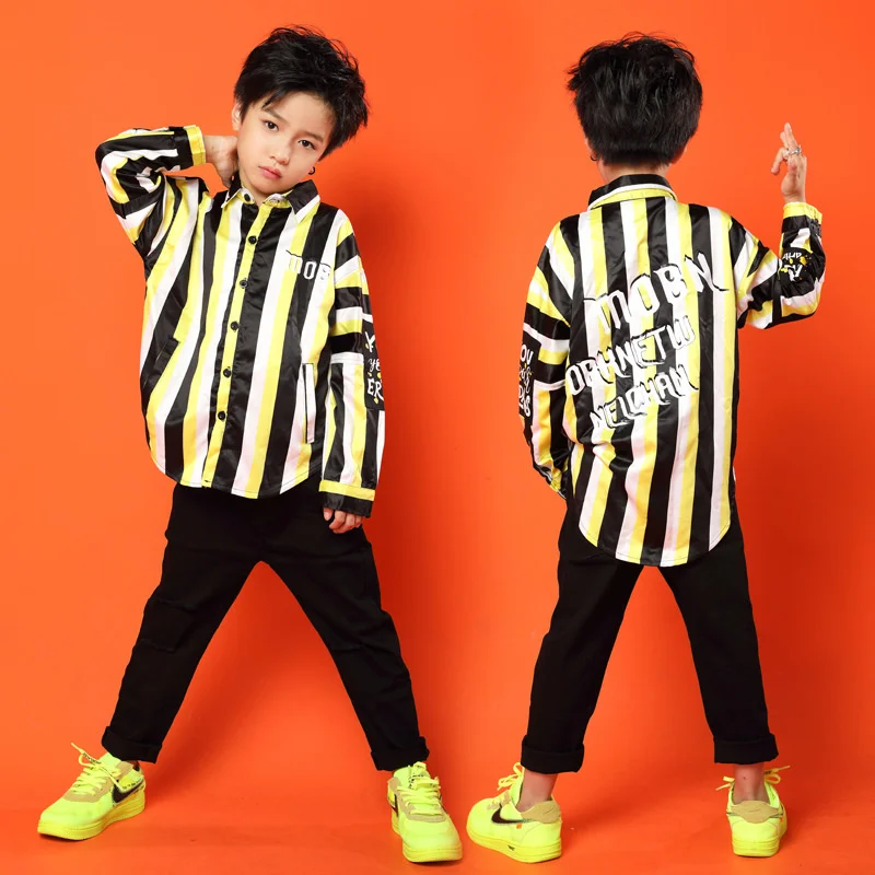 

Children's hip-hop suit boys hip-hop style performance clothes boys handsome striped shirt hiphop trendy clothes autumn clothes