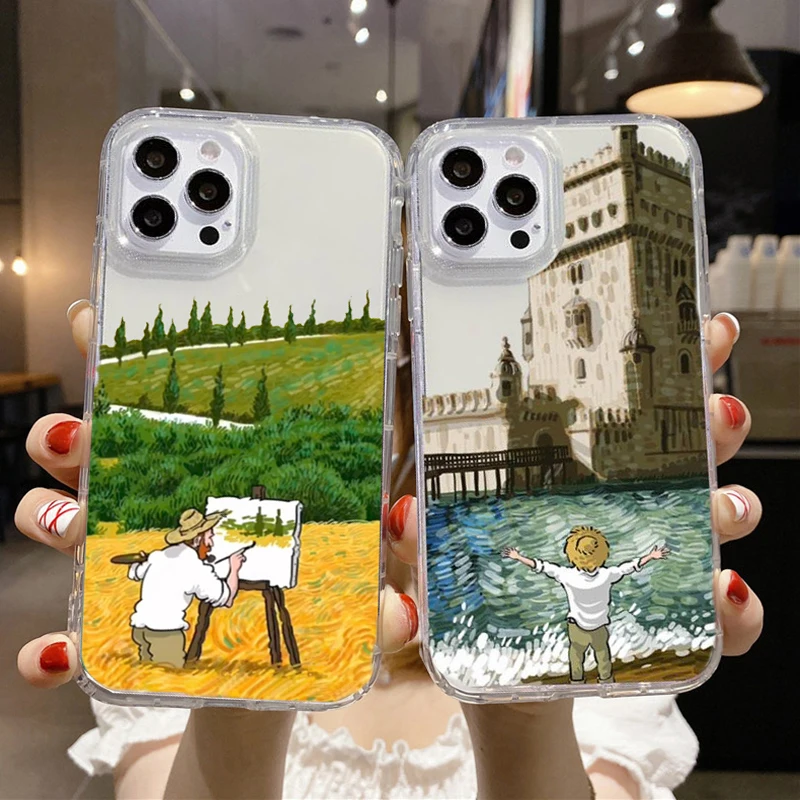 

Van Gogh Oil Painting Clear Phone Cases For Iphone 14 13 12 11 Pro Max Mini 7 8 Plus SE X XS XR 14Promax Shockproof Cover Fundas