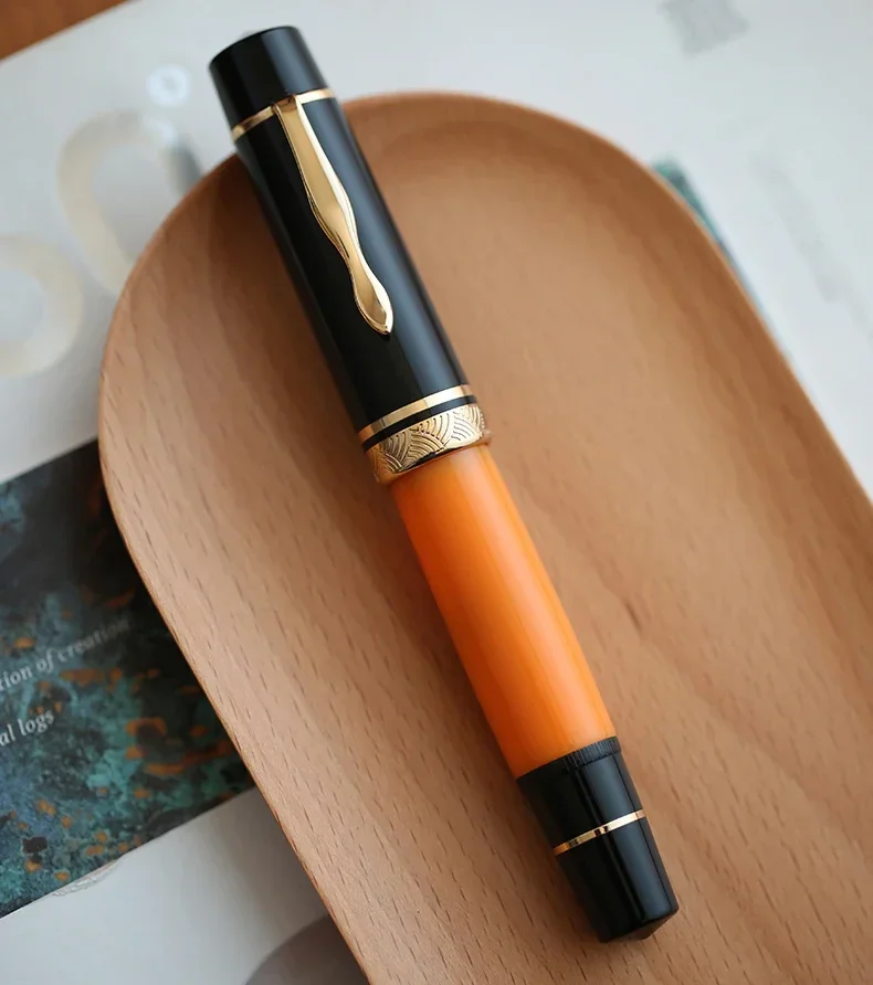 

MAJOHN P139 оранжевого цвета, большая перьевая ручка с поршнем No 8 F/M, наконечник из эбонита, цельномедная ручка для письма, высококачественная ручка