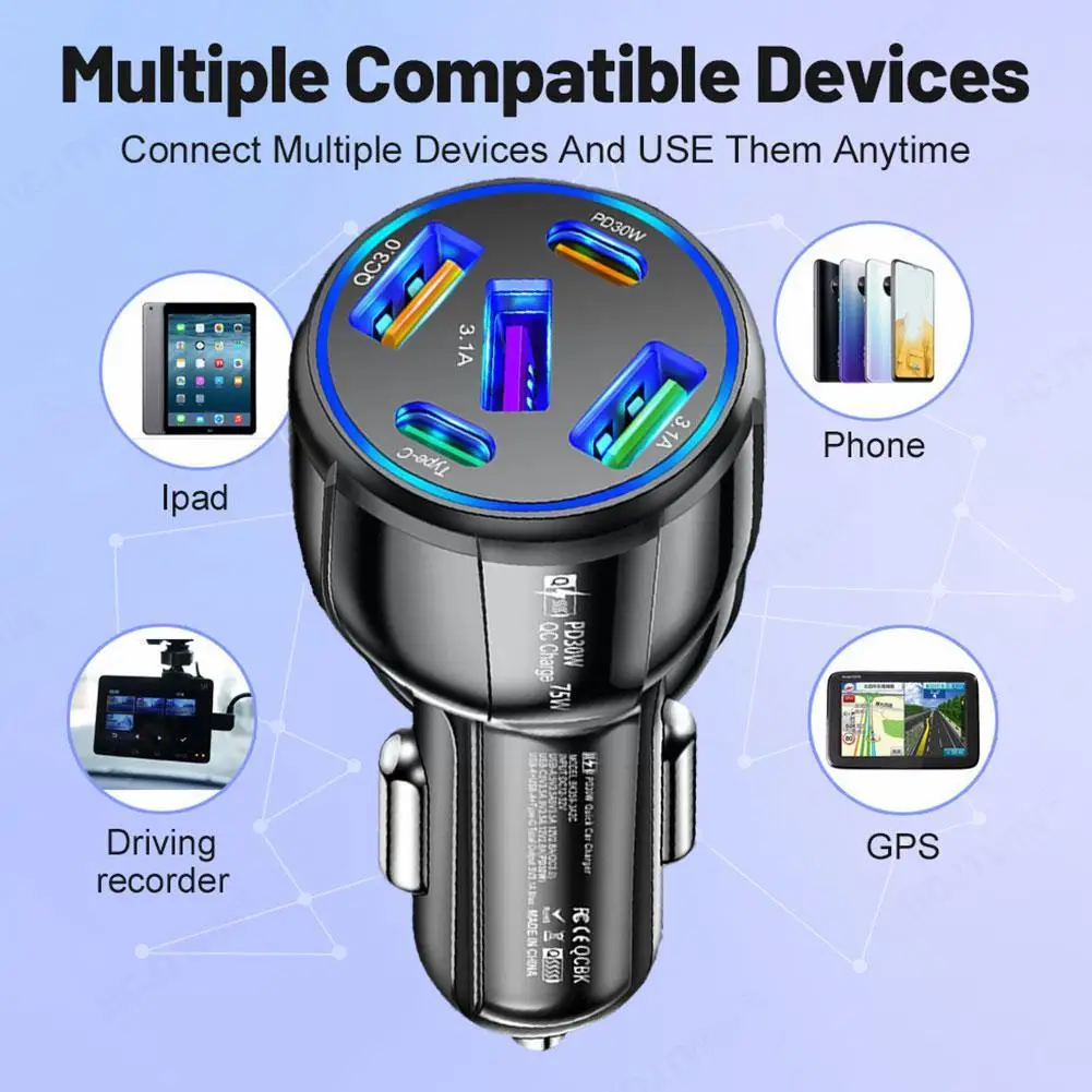 Автомобильное зарядное устройство с 5 Usb-портами и поддержкой быстрой зарядки