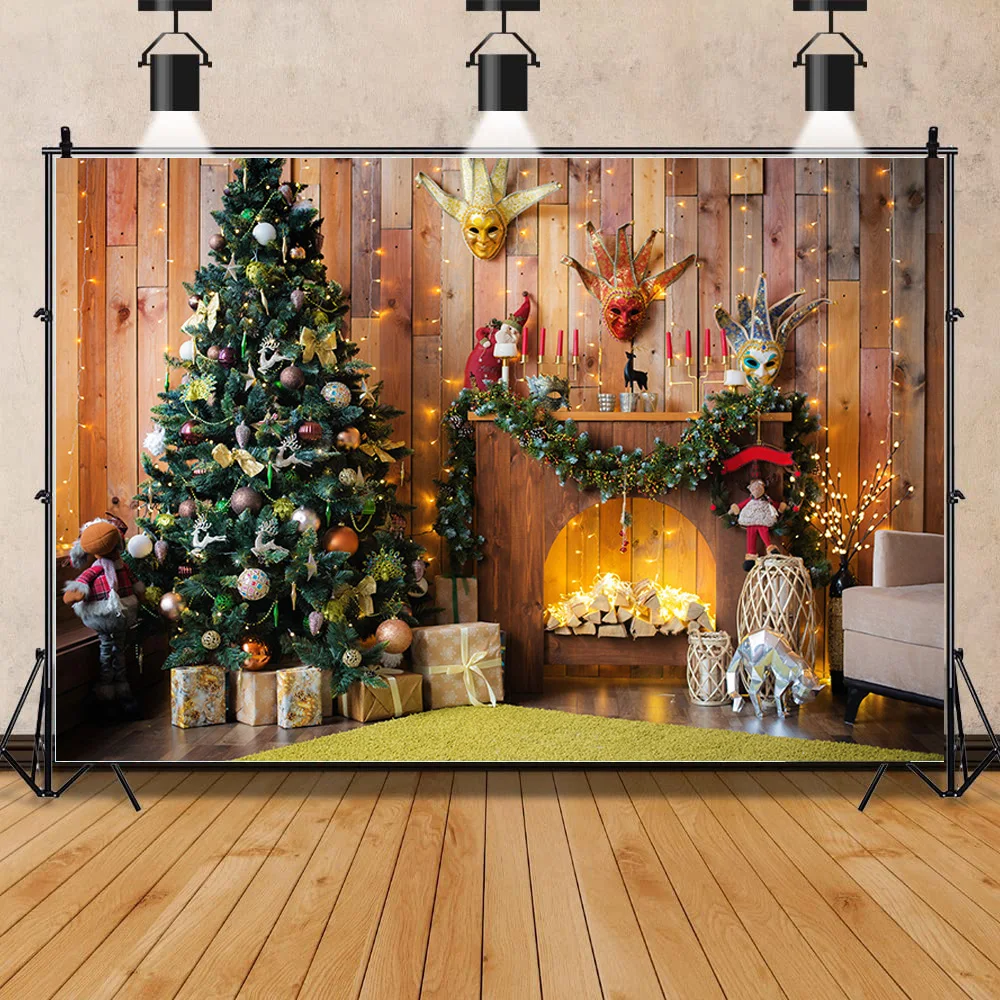 

SHUOZHIKE Christmas Tree Wooden Board Flower Wreath Gift Photography Window Snowman Cinema Background Prop SDG-03