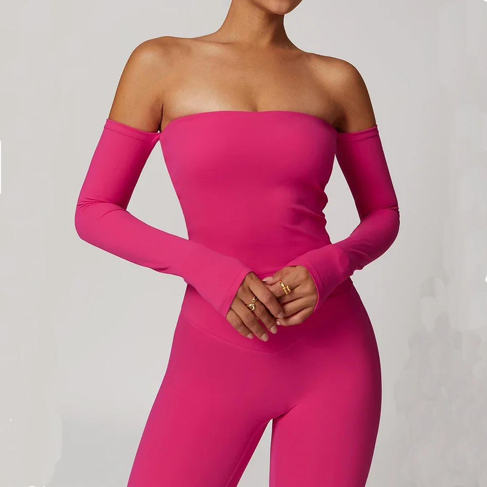 Женский спортивный топ с длинным рукавом Yogo сексуальная рубашка без бретелек