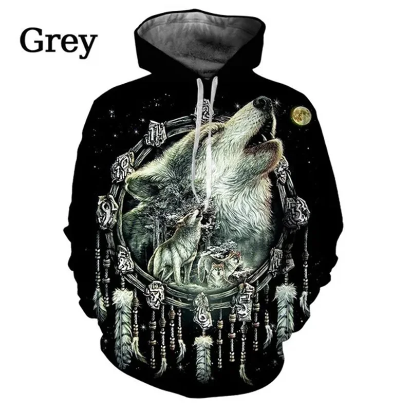 

Fashion Wolf Head 3D Printed Men's Black Cool Hoodies Casual Long Sleeve Streetwear Pullover Tops Fashion Street Hoodies