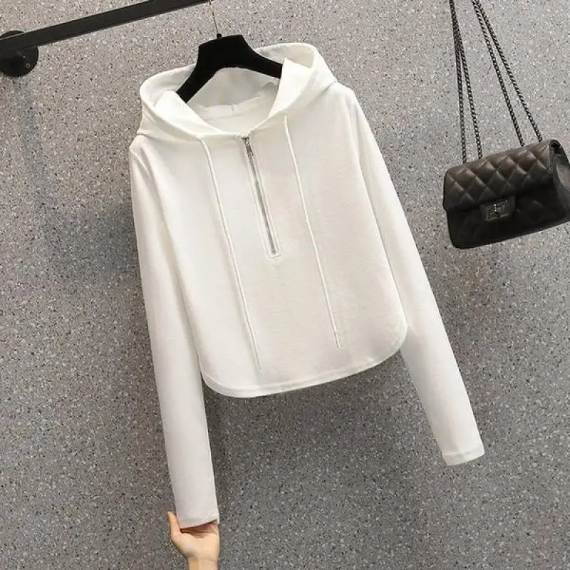 

Женский свитшот, Демисезонные женские толстовки с капюшоном, пуловеры с длинным рукавом, короткий Однотонный женский топ на молнии, одежда Hy29