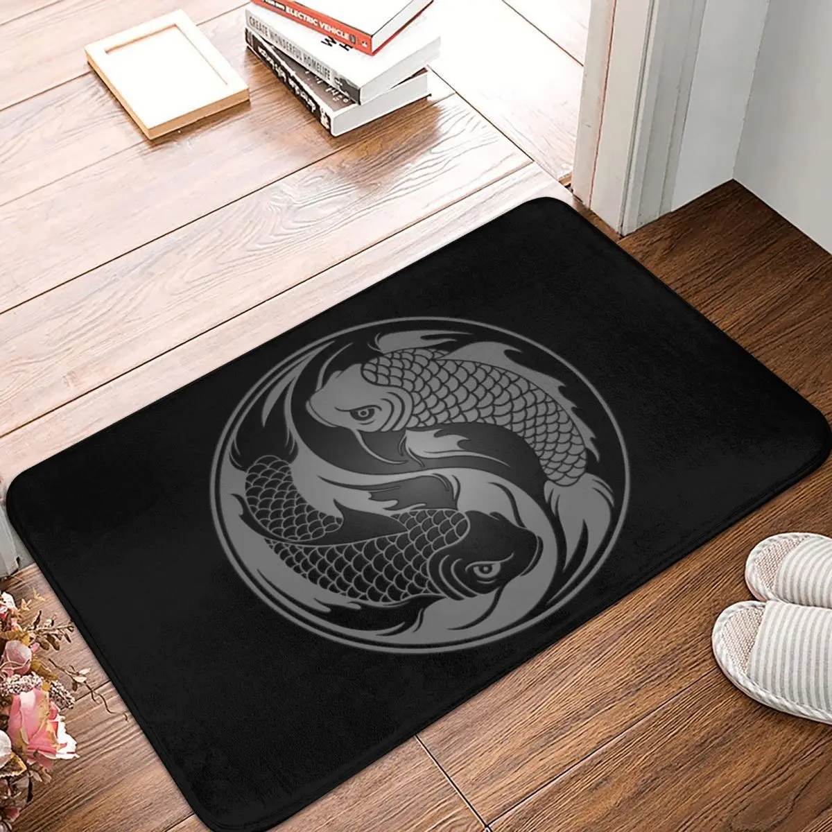 

Gray and Black Yin Yang Koi Fish Doormat Rug Carpet Mat Footpad Polyester Anti-slip Corridor Kitchen Bedroom Balcony Toilet