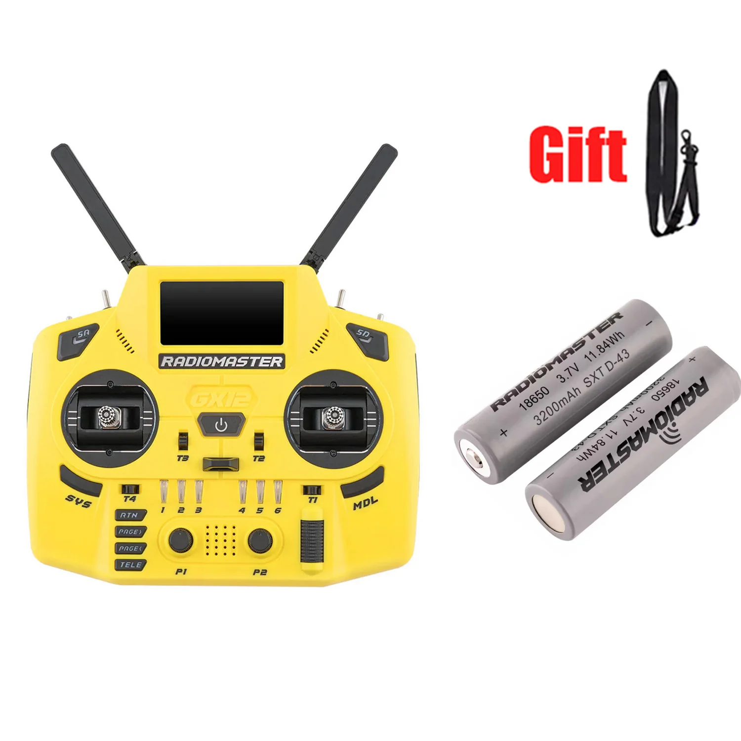 Radiomaster GX12 Crush Lemon Twist Yellow Dual-Band ELRS + 2x 18650 batteries