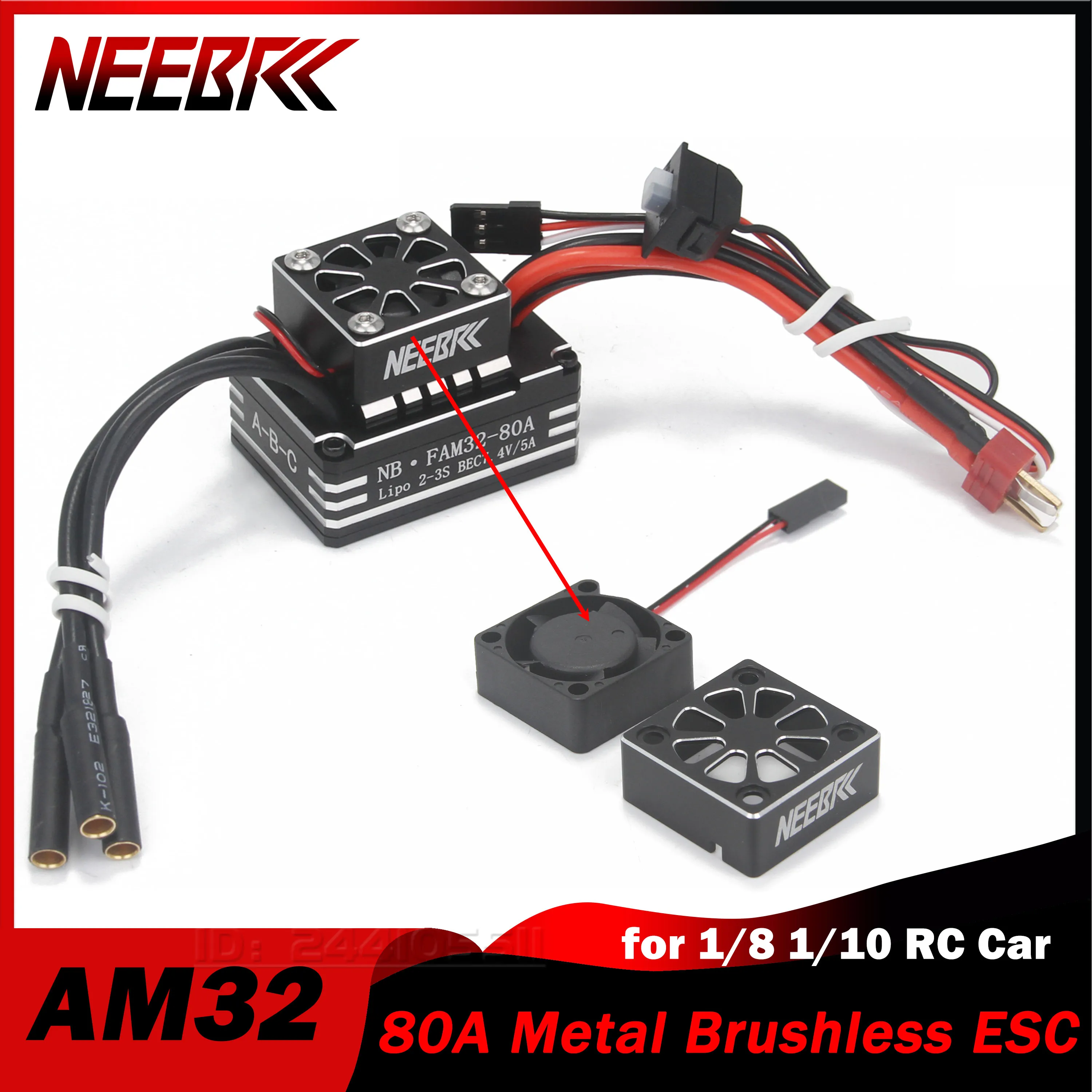 Фото NEEBRC AM32 80A Бесщеточный ESC Metal 2-3S BEC с охлаждающим вентилятором для 1/8 1/10 RC Crawler Car Off Road AXIAL TRAXXAS RC4WD 3542 Motor №1