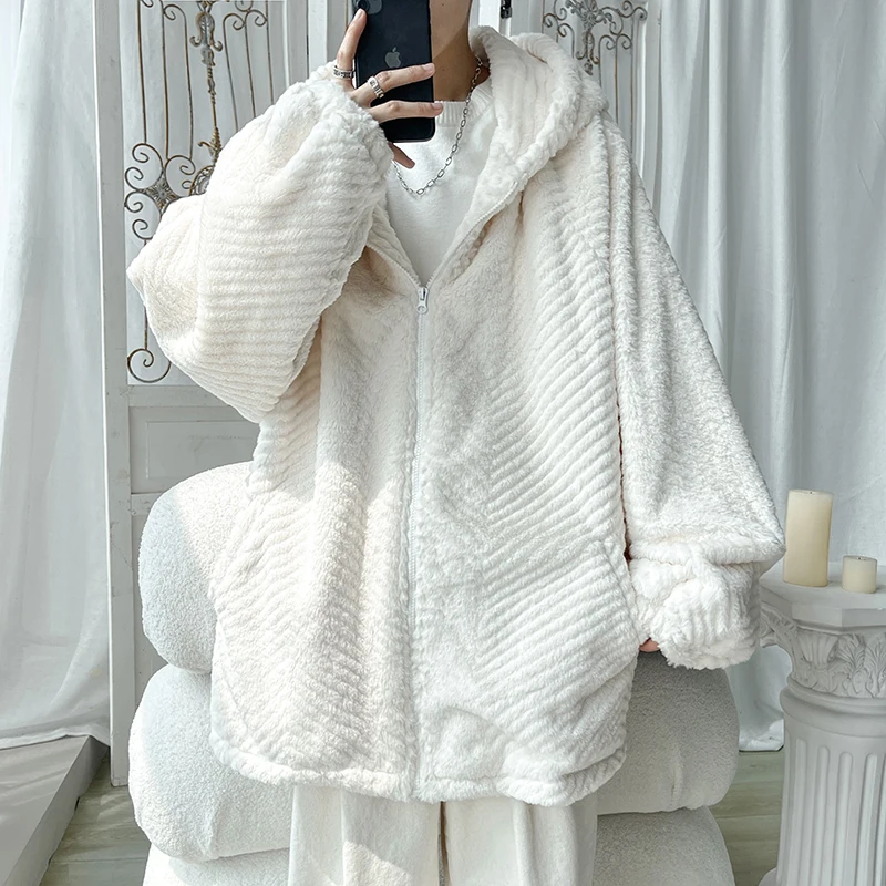 Winter Jacket Men Warm Fashion Casual Thickened Hooded Plush Jacket Men Korean Loose Thick Short Coat Mens Parker Clothes S-2XL