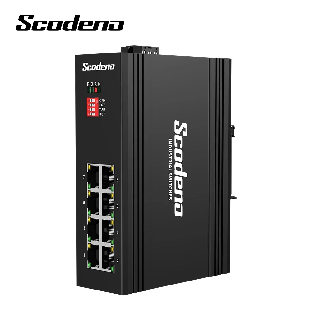 Фото Оптовая продажа, 8-портовый промышленный Ethernet-коммутатор, 10/100/1000 IP40, DIN-рейка, уличный неуправляемый гигабитный Ethernet-коммутатор, 8-портовый PoE №4