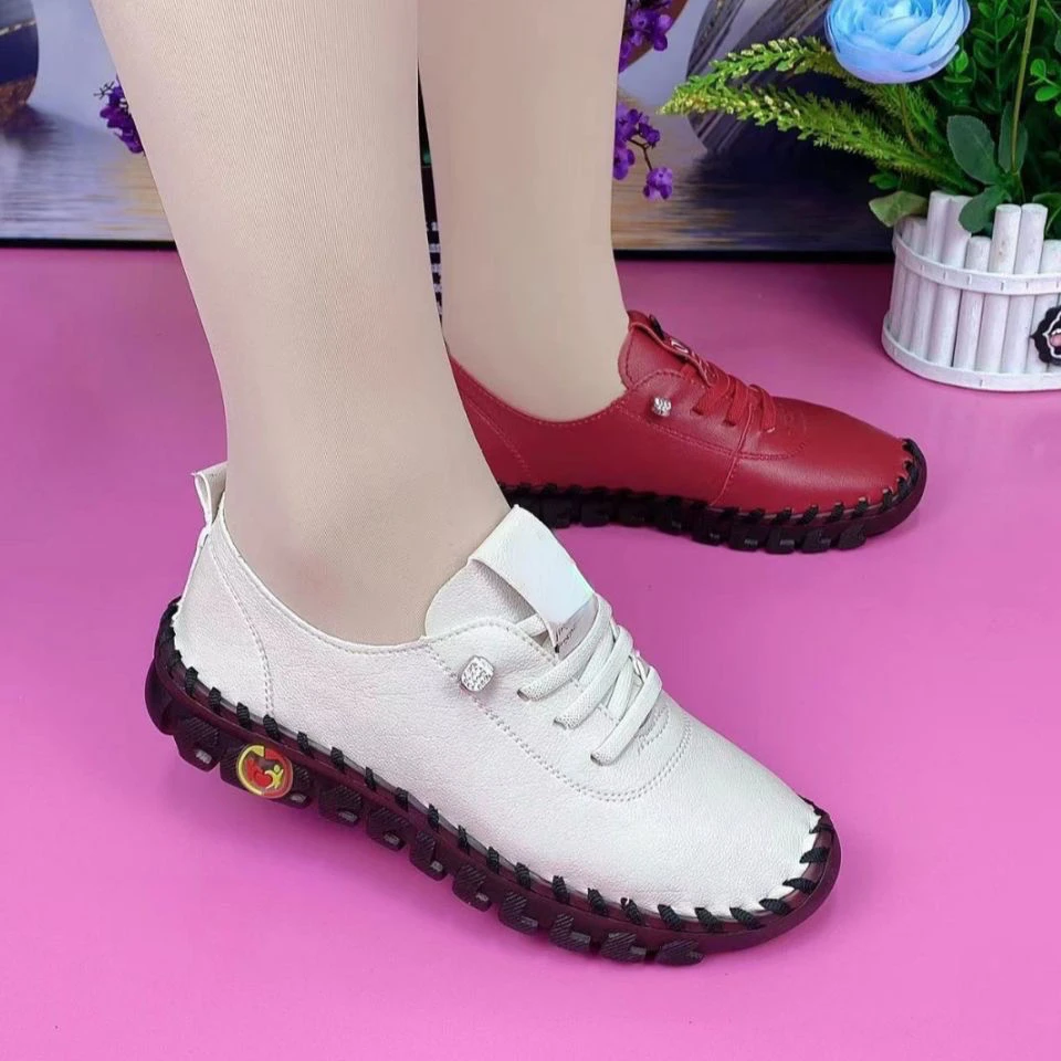 

Women Flats Lace Up Female Walking Shoes PU Slip-On Non-slip Solid Mujer Plus Size Sneaker Comfortable Casual Autumn Mom Shoes