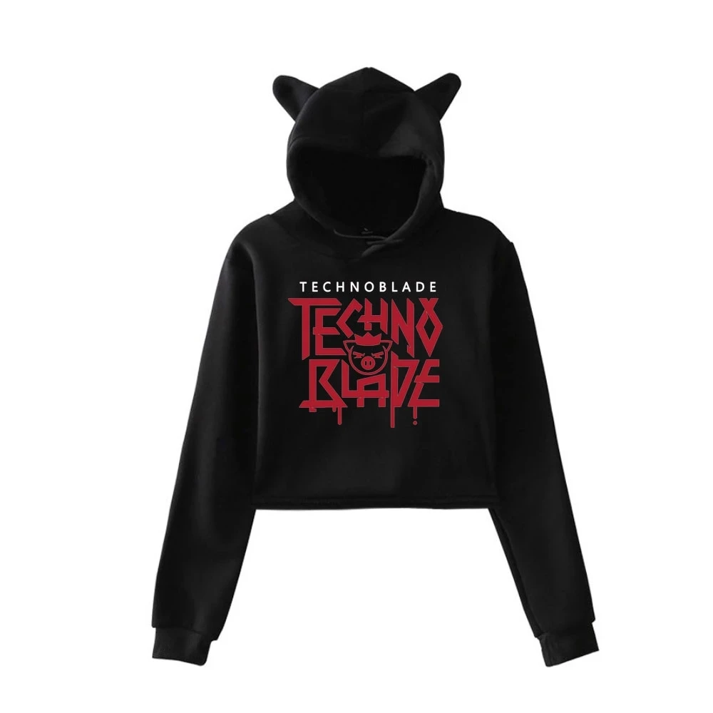 

New Hoodie Technoblade Merch Cat Ear Hoodies Teen Girls Techno Dream Team SMP MCYT Sexy Short Hoodies Sweatshirts Slim Women