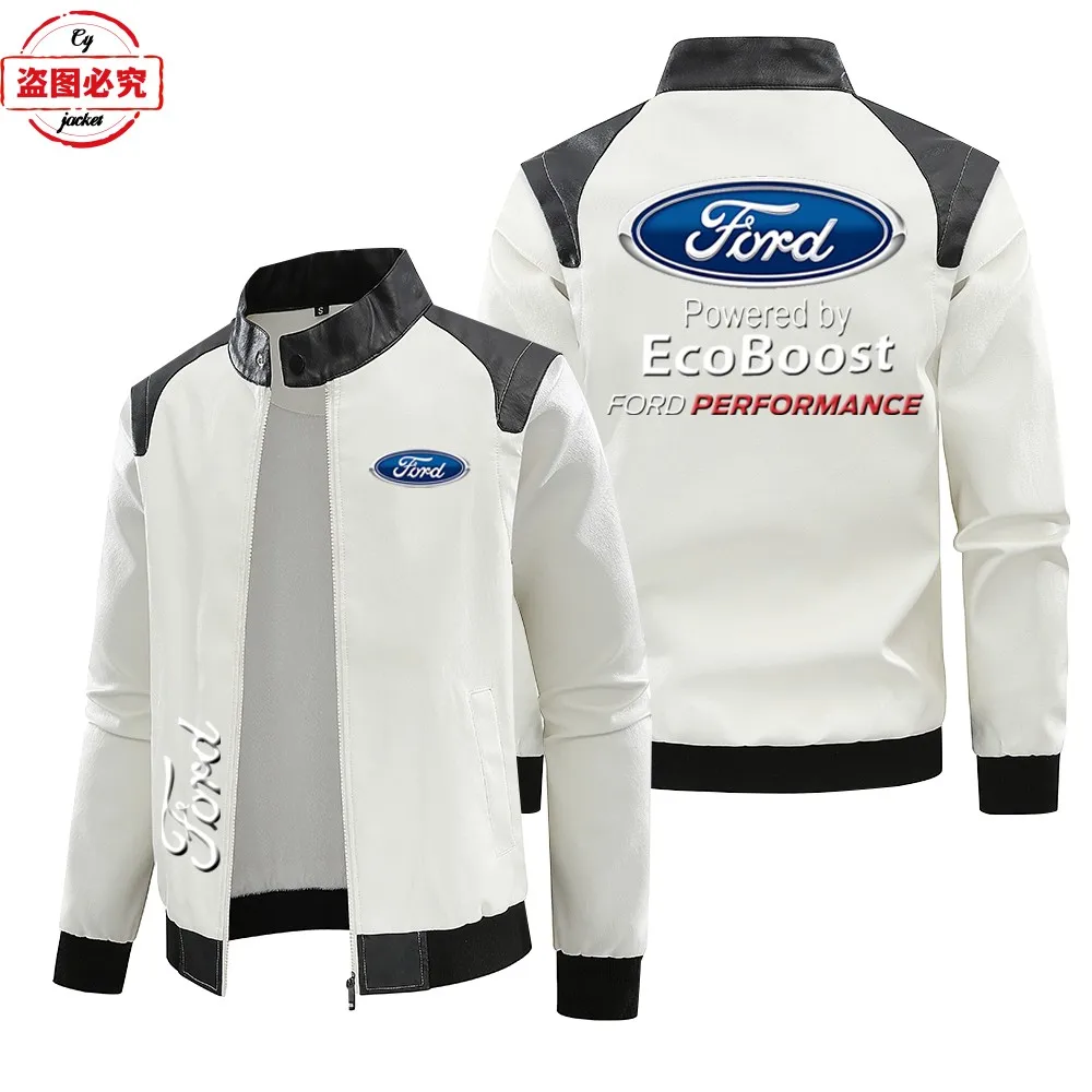WRC rally Ford racing car logo pu leather jacket windproof spring and autumn men's
