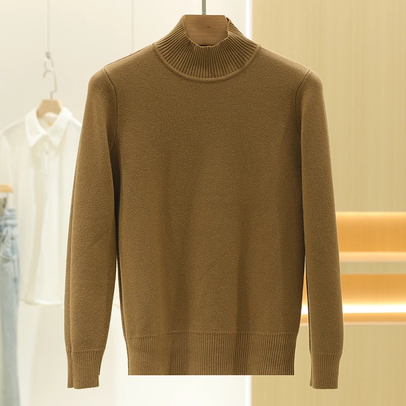 [] Однотонный облегающий свитер с полувысоким воротником теплый вязаный на