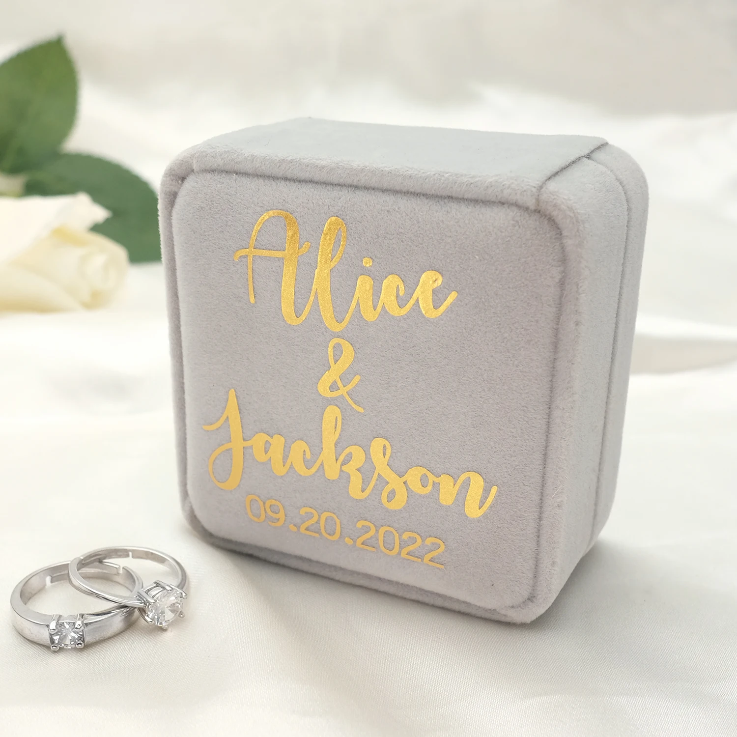Custom Velvet Ring Box,Personalized Wedding Ring Bearer Box,Engagement Ring Holder,Proposal Ring Box for Wedding Ceremony