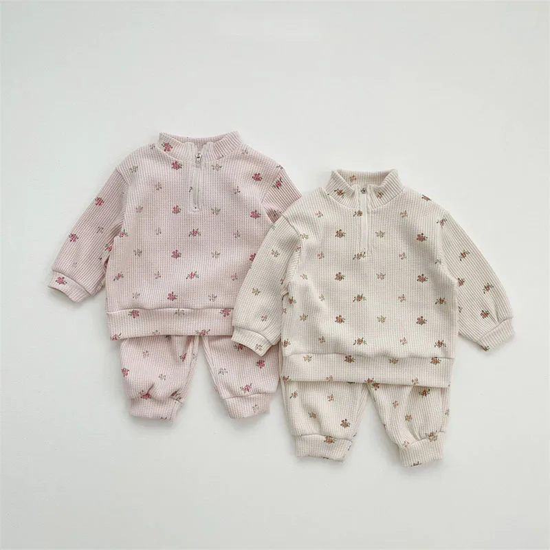 Freely Move Autumn Winter Fashion Girls Floral Cotton Clothes Sets Kids Warm Long Sleeve Sweater Pants 2pcs Set Baby Girl Outfit