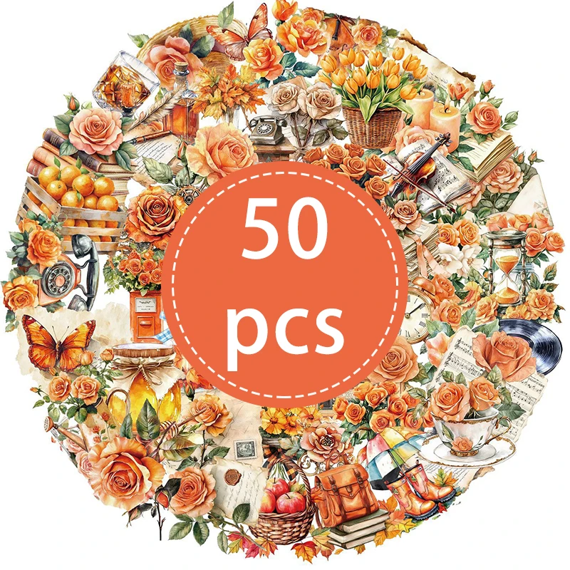 

50 шт. Ветринных наклеек с оранжевыми розами