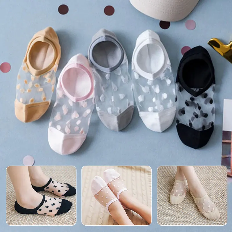 

1Pair Fashion Women Girls Summer Boat Socks Lace Short Soft Thin No Show Non-slip Sox Antiskid Slippers Invisible Ankle Low Sock