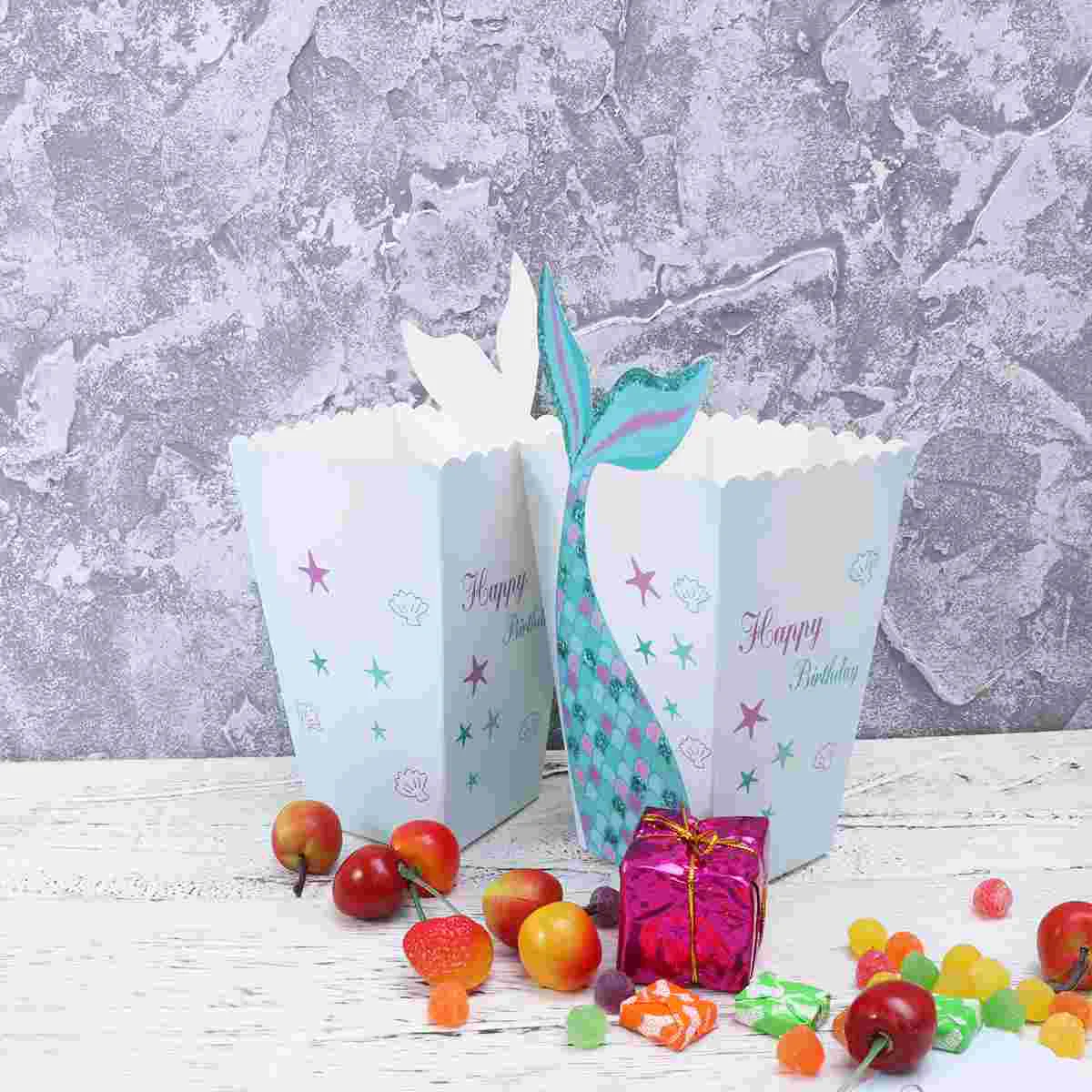 

Bags Popcorn Mermaid Party Candy Favor Buckets Container Cookie Treat Boxes Goodie Themed Containers Box Paper Bag